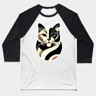 Abstract Elegance: Geometric Cat Portrait Baseball T-Shirt